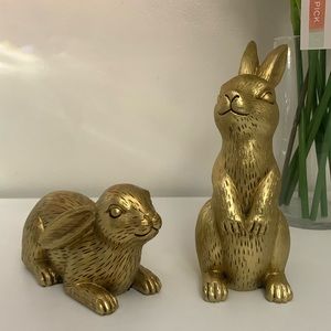 Easter Metallic Gold Resin Standing and Laying Bunnies. New.